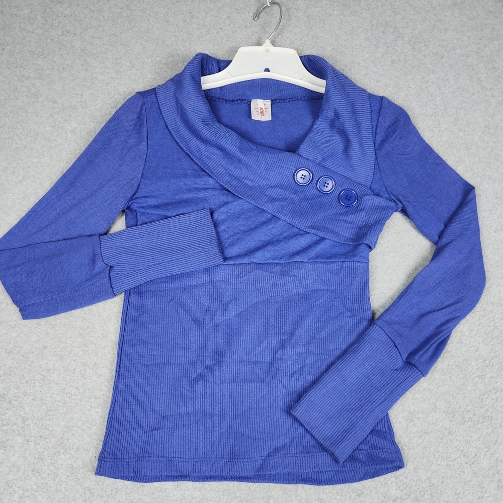 Bongo Knitted Top Womens Medium Blue Stretch Long Sleeve Ribbed Y2K Cowl Neck